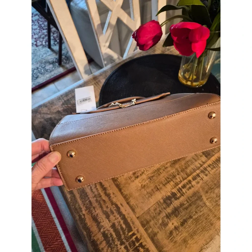 Trina Turk Khaki Vegan Leather Top Handle‎ Satchel Detachable Strap TTT-2008 NEW